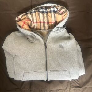 Burberry Grey Zip-Up Hoodie with Signature Check Lining